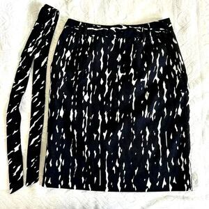 Black & White Cotton Knee Length Straight Skirt Lined Pockets East 5th Size10